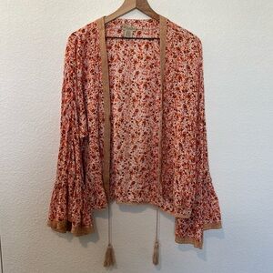 Nalini Floral Kimono Flowy Oversized Wide Sleeve Tie Top- L/XL